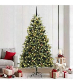 vidaXL Artificial Hinged Christmas Tree with Cones 240 cm 300 LEDs