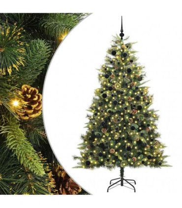 vidaXL Artificial Hinged Christmas Tree with Cones 240 cm 300 LEDs