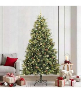 vidaXL Artificial Hinged Christmas Tree with Cones 240 cm 300 LEDs