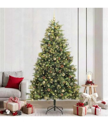 vidaXL Artificial Hinged Christmas Tree with Cones 240 cm 300 LEDs