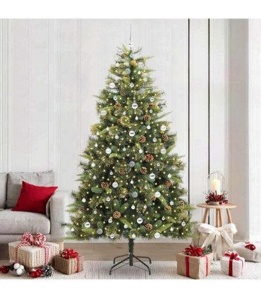 vidaXL Artificial Hinged Christmas Tree with Cones 240 cm 300 LEDs