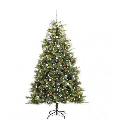 vidaXL Artificial Hinged Christmas Tree with Cones 240 cm 300 LEDs
