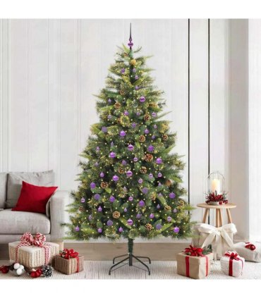 vidaXL Artificial Hinged Christmas Tree with Cones 240 cm 300 LEDs