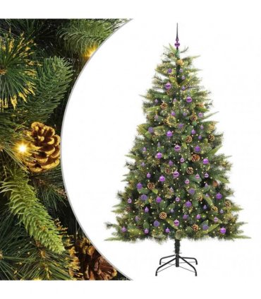 vidaXL Artificial Hinged Christmas Tree with Cones 240 cm 300 LEDs