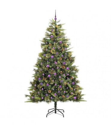 vidaXL Artificial Hinged Christmas Tree with Cones 240 cm 300 LEDs