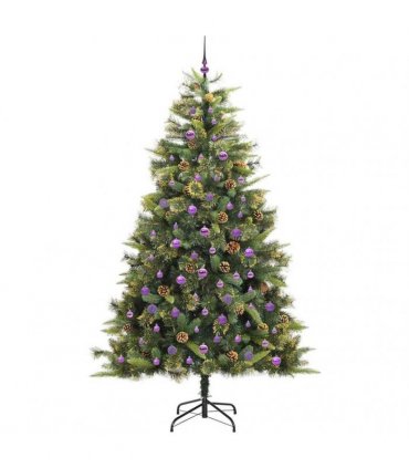 vidaXL Artificial Hinged Christmas Tree with Cones 240 cm 300 LEDs
