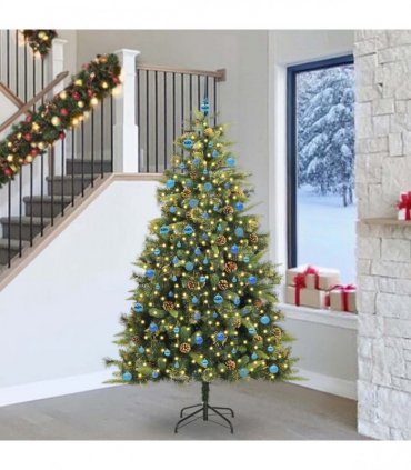 vidaXL Artificial Hinged Christmas Tree with Cones 240 cm 300 LEDs