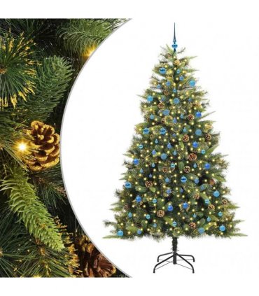 vidaXL Artificial Hinged Christmas Tree with Cones 240 cm 300 LEDs