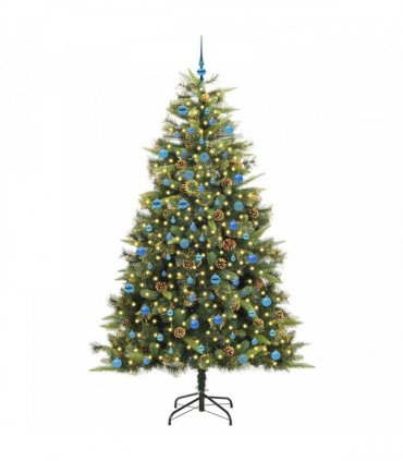 vidaXL Artificial Hinged Christmas Tree with Cones 240 cm 300 LEDs