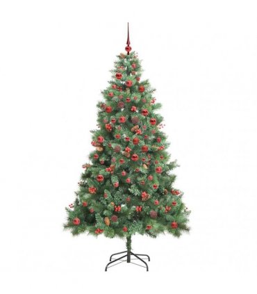 vidaXL Artificial Hinged Christmas Tree with Cones and Berries 180 cm