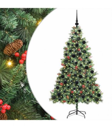vidaXL Artificial Hinged Christmas Tree with Cones and Berries 180 cm