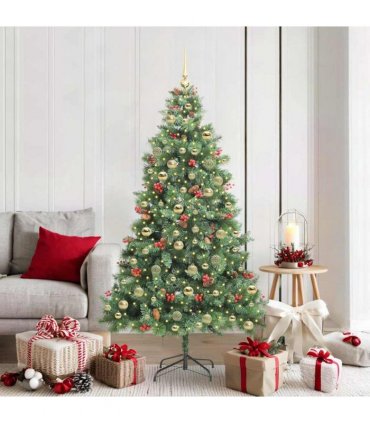 vidaXL Artificial Hinged Christmas Tree with Cones and Berries 180 cm