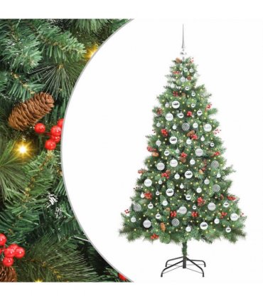 vidaXL Artificial Hinged Christmas Tree with Cones and Berries 180 cm