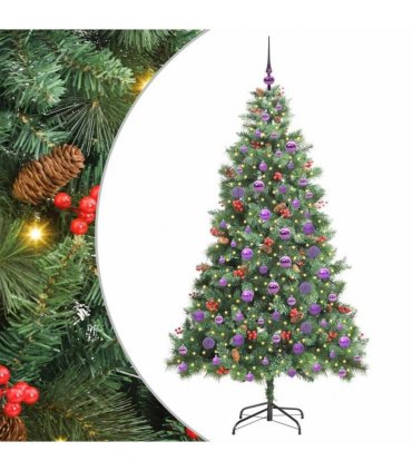 vidaXL Artificial Hinged Christmas Tree with Cones and Berries 180 cm