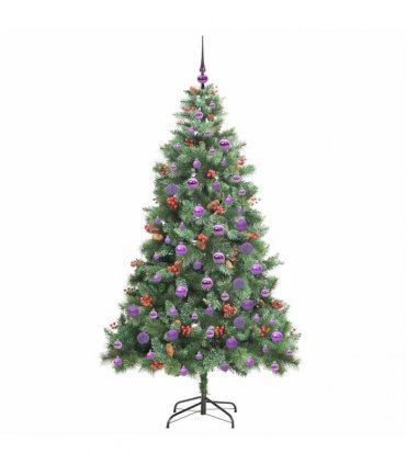 vidaXL Artificial Hinged Christmas Tree with Cones and Berries 180 cm