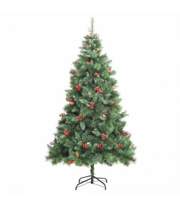 vidaXL Artificial Hinged Christmas Tree with Cones and Berries 210 cm