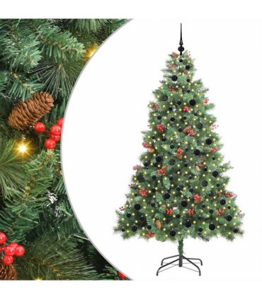 vidaXL Artificial Hinged Christmas Tree with Cones and Berries 210 cm