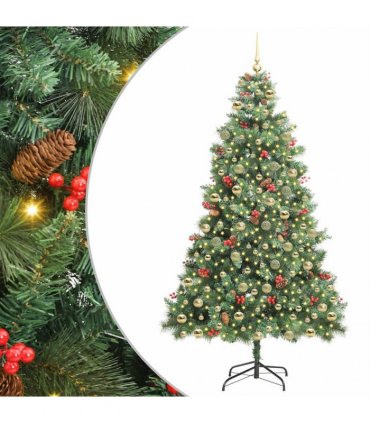 vidaXL Artificial Hinged Christmas Tree with Cones and Berries 210 cm