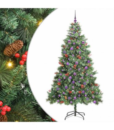 vidaXL Artificial Hinged Christmas Tree with Cones and Berries 210 cm