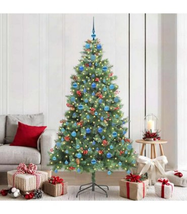 vidaXL Artificial Hinged Christmas Tree with Cones and Berries 210 cm