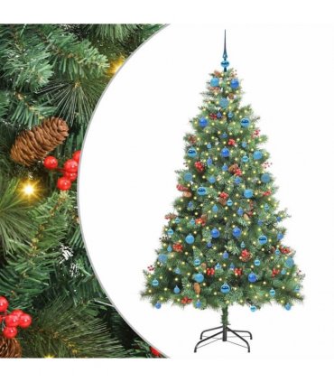 vidaXL Artificial Hinged Christmas Tree with Cones and Berries 210 cm