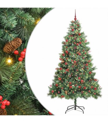 vidaXL Artificial Hinged Christmas Tree with Cones and Berries 240 cm