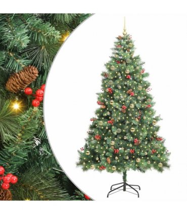 vidaXL Artificial Hinged Christmas Tree with Cones and Berries 240 cm