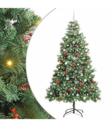 vidaXL Artificial Hinged Christmas Tree with Cones and Berries 240 cm