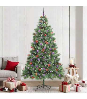 vidaXL Artificial Hinged Christmas Tree with Cones and Berries 240 cm