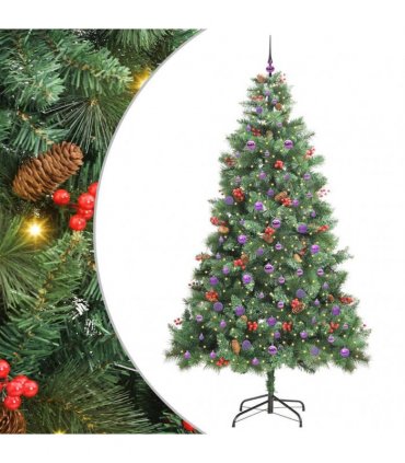 vidaXL Artificial Hinged Christmas Tree with Cones and Berries 240 cm