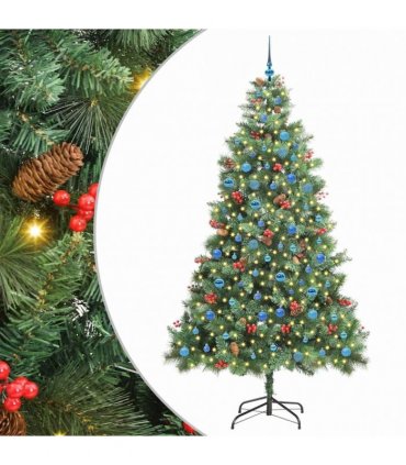 vidaXL Artificial Hinged Christmas Tree with Cones and Berries 240 cm