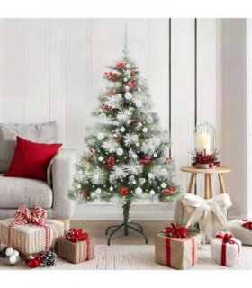 vidaXL Artificial Hinged Christmas Tree with Cones and Berries 150 cm