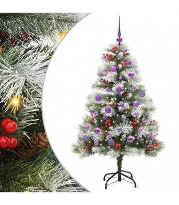 vidaXL Artificial Hinged Christmas Tree with Cones and Berries 150 cm