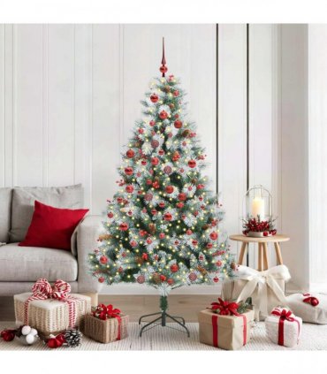 vidaXL Artificial Hinged Christmas Tree with Cones and Berries 180 cm