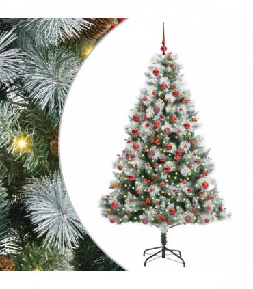 vidaXL Artificial Hinged Christmas Tree with Cones and Berries 180 cm