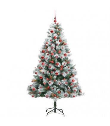 vidaXL Artificial Hinged Christmas Tree with Cones and Berries 180 cm