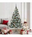 vidaXL Artificial Hinged Christmas Tree with Cones and Berries 180 cm