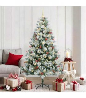 vidaXL Artificial Hinged Christmas Tree with Cones and Berries 180 cm