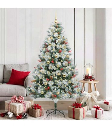 vidaXL Artificial Hinged Christmas Tree with Cones and Berries 180 cm