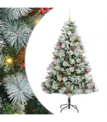 vidaXL Artificial Hinged Christmas Tree with Cones and Berries 180 cm