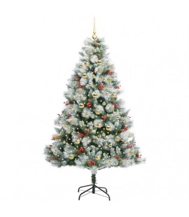 vidaXL Artificial Hinged Christmas Tree with Cones and Berries 180 cm
