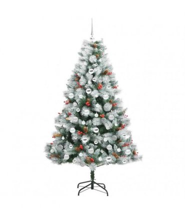vidaXL Artificial Hinged Christmas Tree with Cones and Berries 180 cm