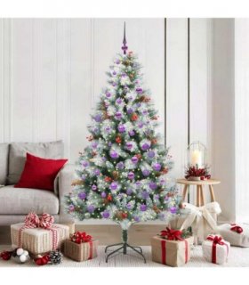 vidaXL Artificial Hinged Christmas Tree with Cones and Berries 180 cm