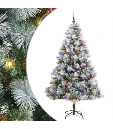 vidaXL Artificial Hinged Christmas Tree with Cones and Berries 180 cm