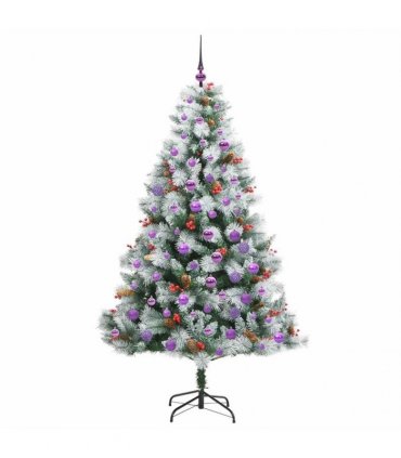 vidaXL Artificial Hinged Christmas Tree with Cones and Berries 180 cm