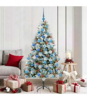 vidaXL Artificial Hinged Christmas Tree with Cones and Berries 180 cm