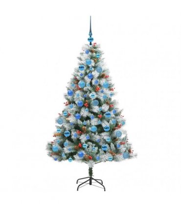 vidaXL Artificial Hinged Christmas Tree with Cones and Berries 180 cm