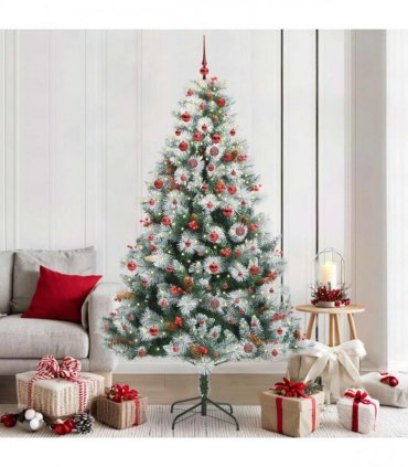 vidaXL Artificial Hinged Christmas Tree with Cones and Berries 210 cm