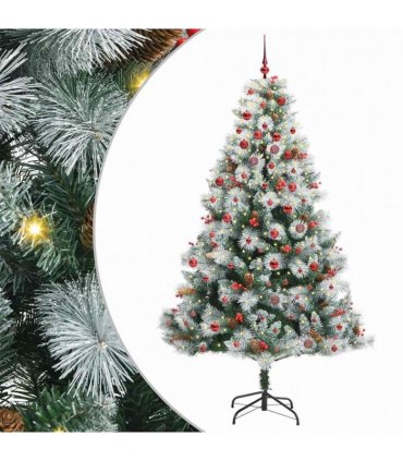 vidaXL Artificial Hinged Christmas Tree with Cones and Berries 210 cm