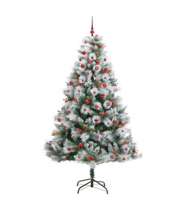 vidaXL Artificial Hinged Christmas Tree with Cones and Berries 210 cm